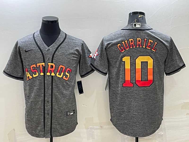 Men%27s Houston Astros #10 Yuli Gurriel Grey With Patch Cool Base Stitched Baseball Jersey
